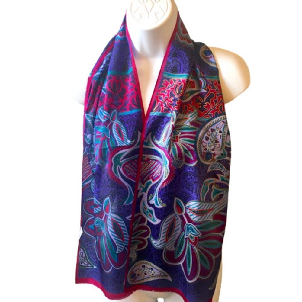 Scarf Silk Oscar de la Renta Accessory Street Vibrant Paisley Vintage 90s